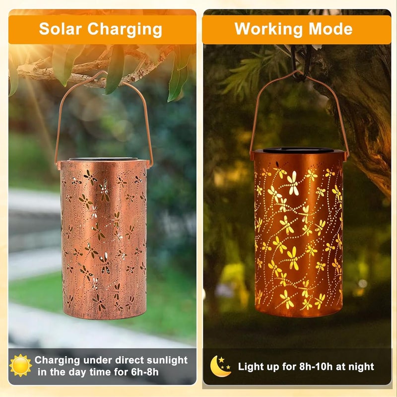 BSGlobal Dragonfly Solar Lanterns Outdoor Waterproof Hanging Lights, Dragonfly Gifts for Women Mom Grandma, Metal Decorative LED Solar Lanterns for Yard Patio Porch Balcony Garden Decor - Image 3